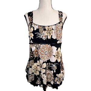 BCX‎ Vintage Black With Tan & Brown Floral Pattern Camisole Top Y2k Size Large